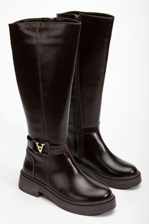 Kadın Acı Kahve Cilt Toka Detaylı Çizme