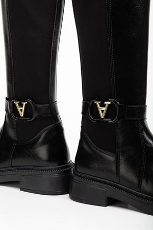 Kadın Siyah Cilt Streç Toka Detaylı Çizme 