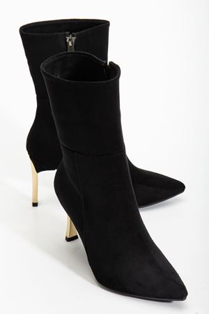 Kadın Siyah Süet Sivri Burun İnce Topuklu Bot