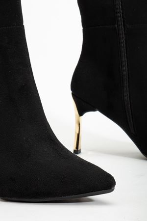 Kadın Siyah Süet Sivri Burun İnce Topuklu Bot