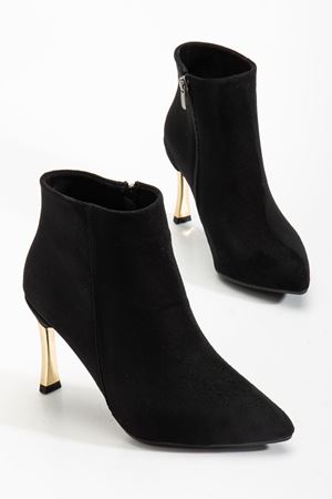 Kadın Siyah Süet Sivri Burun Kısa Boy İnce Topuklu Bot  