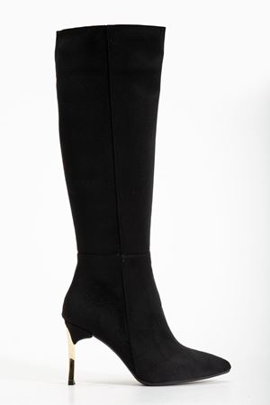 Kadın Siyah Süet Sivri Burun İnce Topuklu Çizme