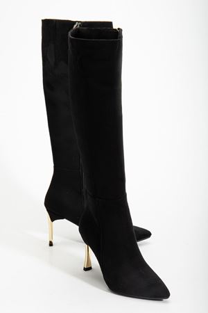 Kadın Siyah Süet Sivri Burun İnce Topuklu Çizme