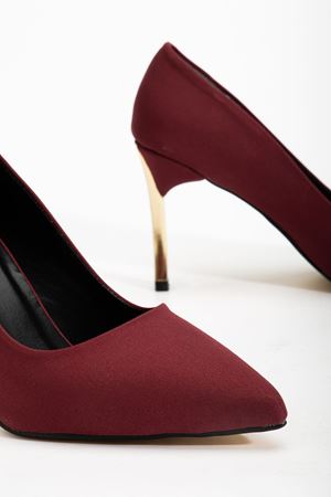 Kadın Bordo Saten Sivri Burun İnce Topuklu Stiletto 