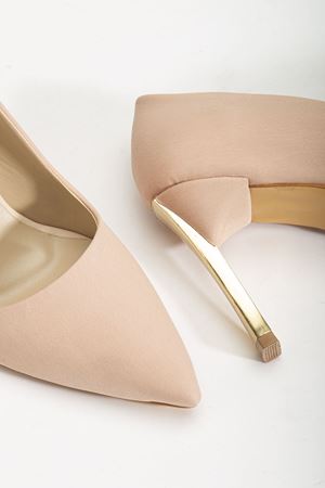 Kadın Bej Saten Sivri Burun İnce Topuklu Stiletto  