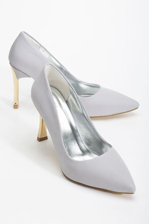 Kadın Gümüş Saten Sivri Burun İnce Topuklu Stiletto