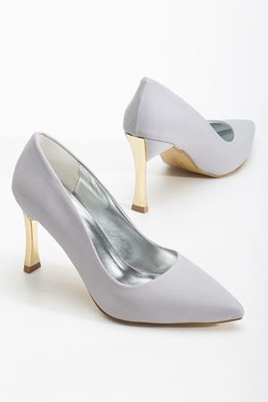 Kadın Gümüş Saten Sivri Burun İnce Topuklu Stiletto