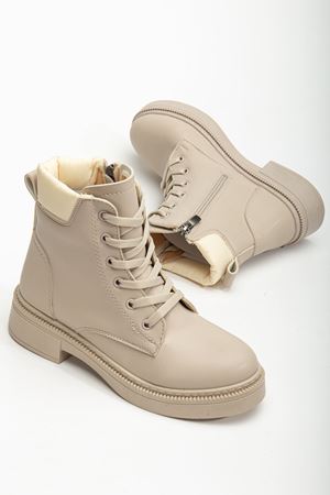 Kadın Bej Cilt Bağcık Ve Fermuarlı Postal Bot 