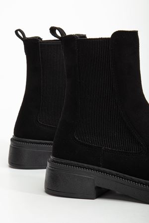 Kadın Lastikli Günlük Siyah Süet Kalın Tabanlı Bot