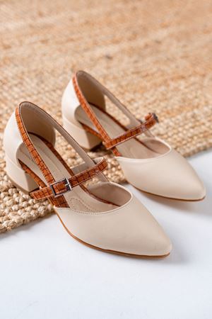 Cedric Bej Cilt - Kahve Crocodile Detaylı Alçak Topuklu Kadın Ayakkabı 