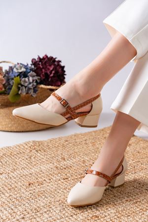 Cedric Bej Cilt - Kahve Crocodile Detaylı Alçak Topuklu Kadın Ayakkabı 