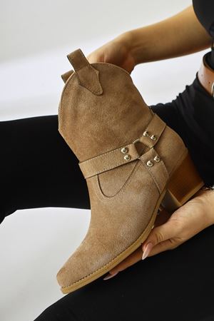 Fate Kadın Vizon Süet Termo Taban Sivri Burunlu Western Kovboy Bot 