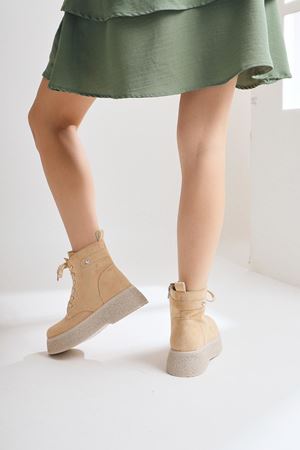 Kadın Postal Bot Bağcıklı Yandan Fermuarlı Nude Termo Kaymaz Taban