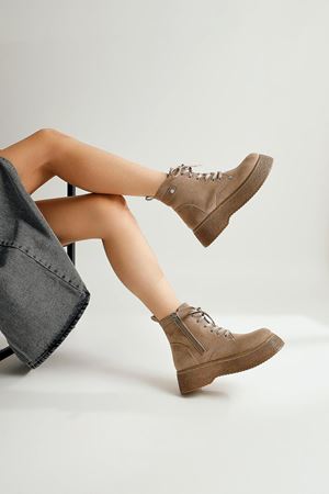 Kadın Postal Bot Bağcıklı Yandan Fermuarlı Vizon Termo Kaymaz Taban