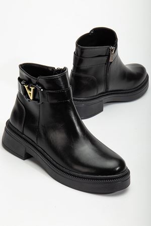 Kadın Tokalı Soğuk Geçirmez Parlak Siyah Kışlık Bot  