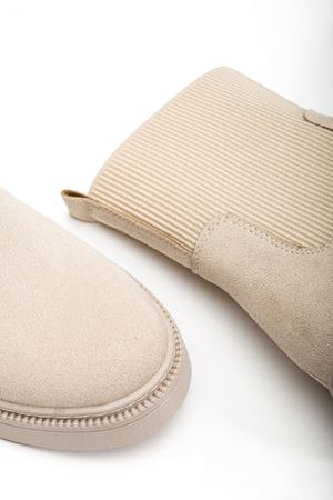 Kadın Kalın Taban Bej Süet Elastik Yan Bantlı Günlük Bot  