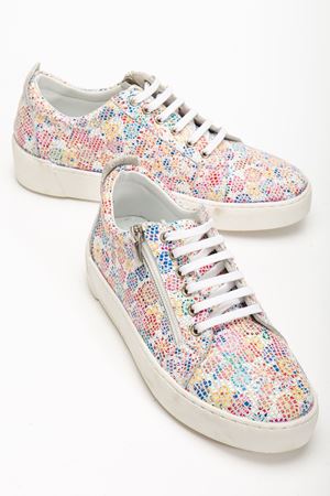Kadın Çok Renkli Hakiki Deri Yandan Fermuarlı Bağcıklı Spor Ayakkabı