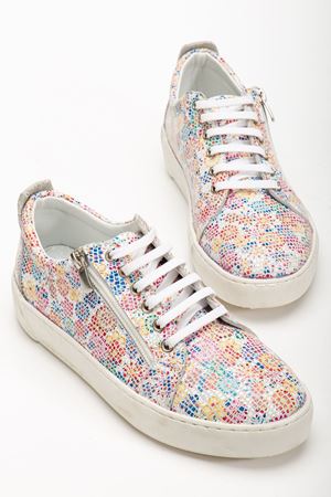 Kadın Çok Renkli Hakiki Deri Yandan Fermuarlı Bağcıklı Spor Ayakkabı