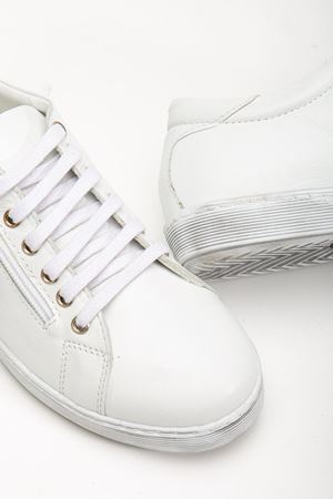 Kadın Beyaz Hakiki Deri Yandan Fermuarlı Bağcıklı Spor Ayakkabı  