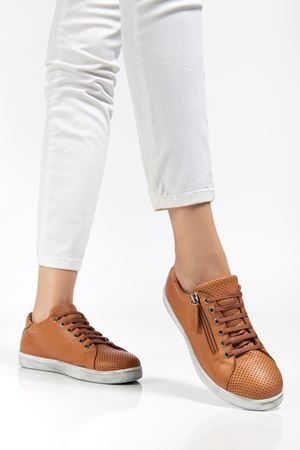 Kadın Taba Hakiki Deri Delikli Spor Ayakkabı  