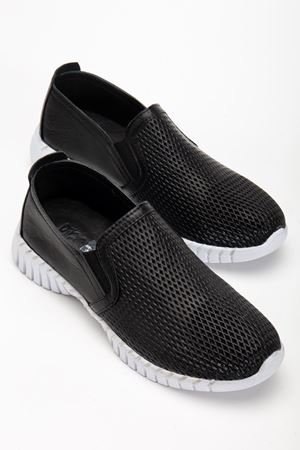 Kadın Ortopedik Siyah Hakiki Deri Spor Ayakkabı  