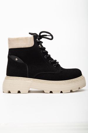 Kadın Siyah Süet Bağcıklı Kaymaz Taban Bot 