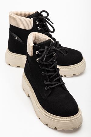 Kadın Siyah Süet Bağcıklı Kaymaz Taban Bot 
