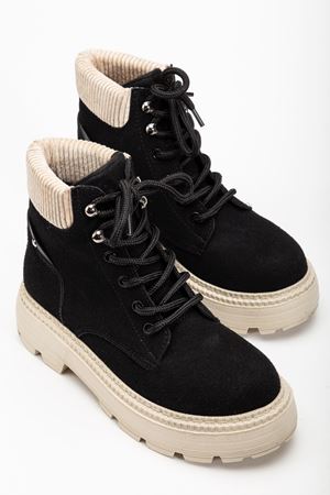 Kadın Siyah Süet Bağcıklı Kaymaz Taban Bot 