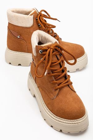 Kadın Hardal Süet Bağcıklı Kaymaz Taban Bot 