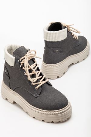 Kadın Gri Süet Bağcıklı Kaymaz Taban Bot 