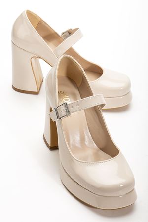 Kadın Bej Rugan Özel Tasarım Platform Topuklu Ayakabı 