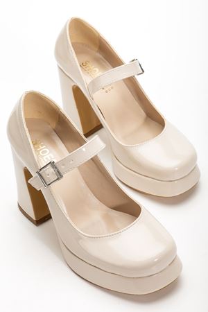 Kadın Bej Rugan Özel Tasarım Platform Topuklu Ayakabı 