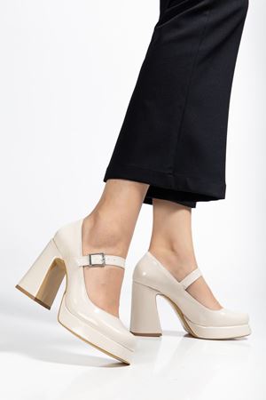 Kadın Bej Rugan Özel Tasarım Platform Topuklu Ayakabı 