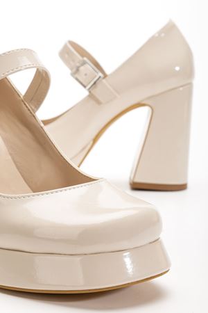 Kadın Bej Rugan Özel Tasarım Platform Topuklu Ayakabı 