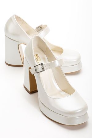 Kadın Beyaz Sedef Cilt Özel Tasarım Platform Topuklu Ayakabı  