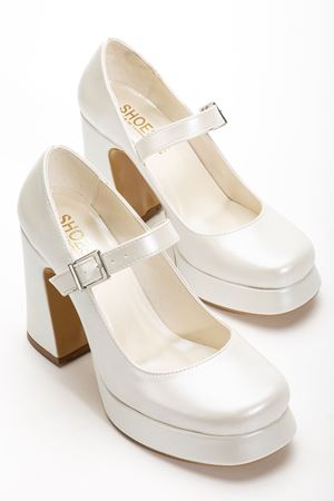 Kadın Beyaz Sedef Cilt Özel Tasarım Platform Topuklu Ayakabı  