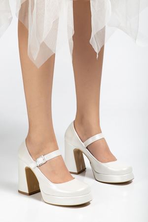 Kadın Beyaz Sedef Cilt Özel Tasarım Platform Topuklu Ayakabı  