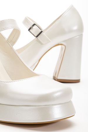 Kadın Beyaz Sedef Cilt Özel Tasarım Platform Topuklu Ayakabı  