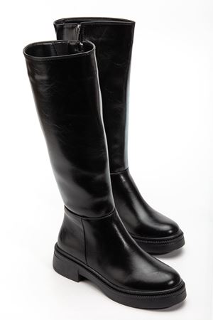 Kadın Siyah Parlak Cilt Günlük Çizme