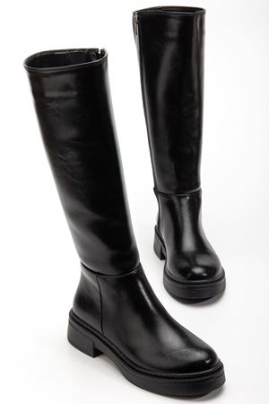 Kadın Siyah Parlak Cilt Günlük Çizme