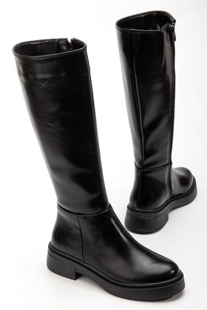 Kadın Siyah Parlak Cilt Günlük Çizme