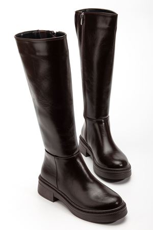 Kadın Acı Kahve Parlak Cilt Günlük Çizme 