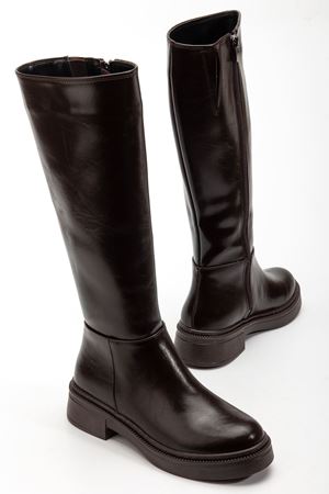 Kadın Acı Kahve Parlak Cilt Günlük Çizme 