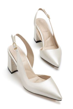 Tonia Beyaz Sedef Cilt Topuklu Kadın Ayakkabı 