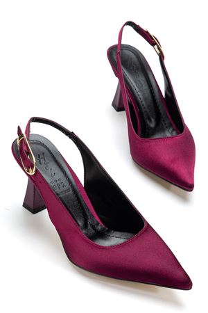 Kadın Bordo Saten Arka Açık Sivri İnce Topuklu Ayakkabı  