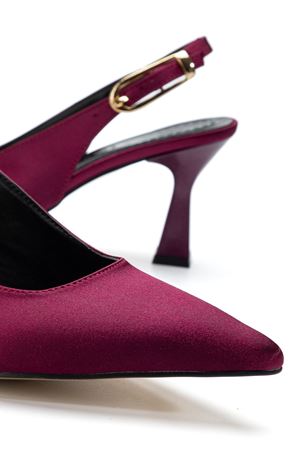 Kadın Bordo Saten Arka Açık Sivri İnce Topuklu Ayakkabı  