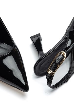 Kadın Siyah Rugan Arka Açık Sivri İnce Topuklu Ayakkabı 