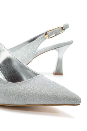 Kadın Gümüş Simli Arka Açık Sivri İnce Topuklu Ayakkabı  