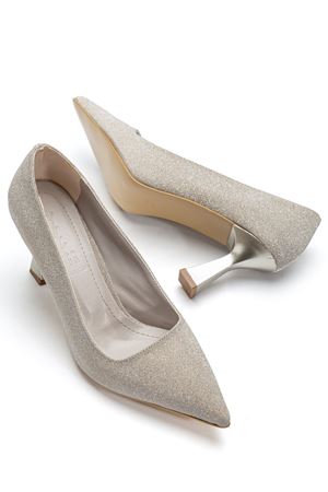 Kadın Altın Simli Sivri Burun İnce Topuklu Stiletto 