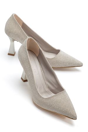 Kadın Altın Simli Sivri Burun İnce Topuklu Stiletto 